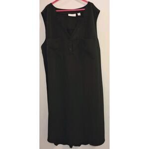 New York & Company Stretch Dress Black Medium V Neck Chest Pockets Pre-Owned